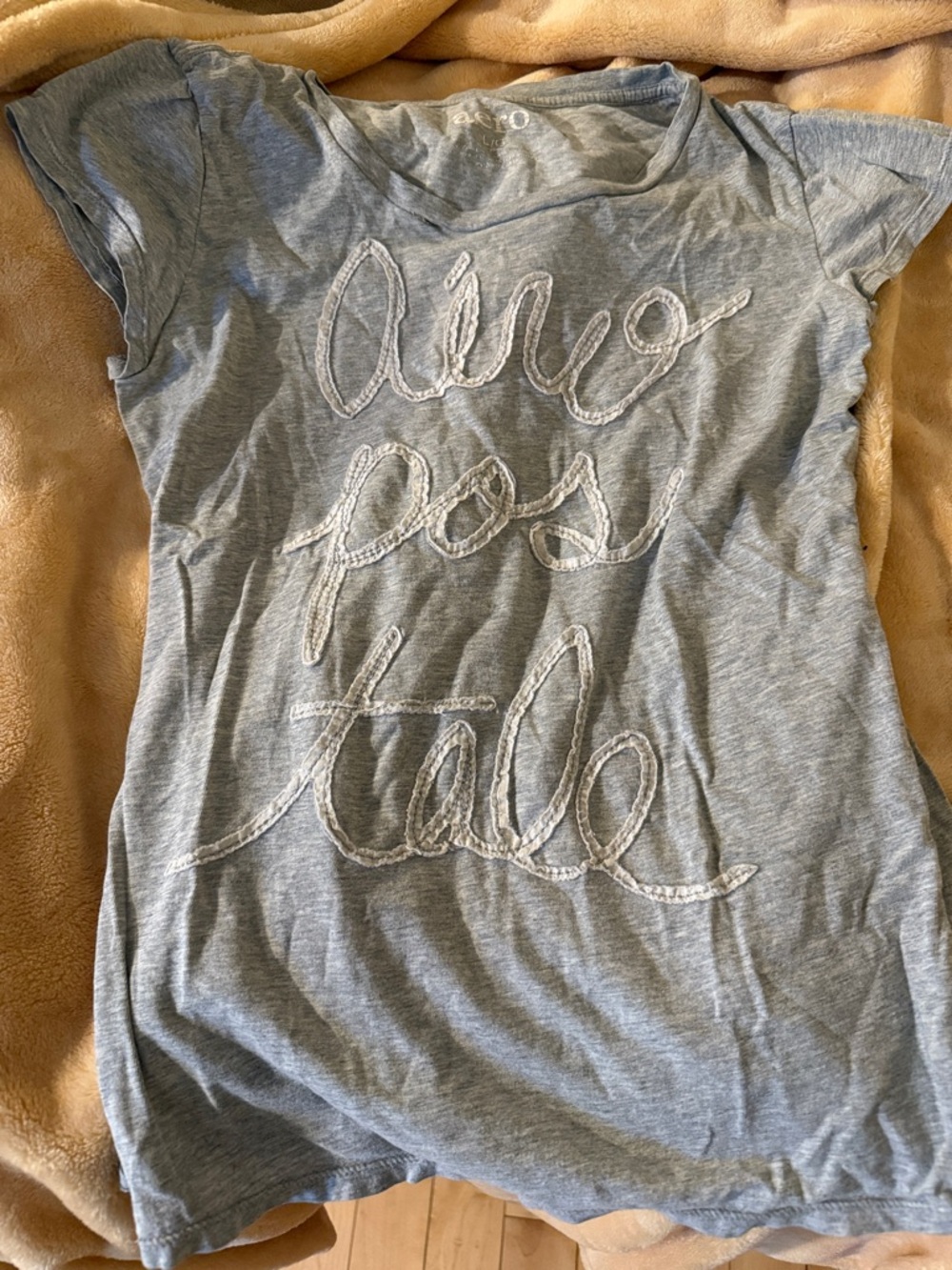 Aeropostale Light Gray Script Logo Tee